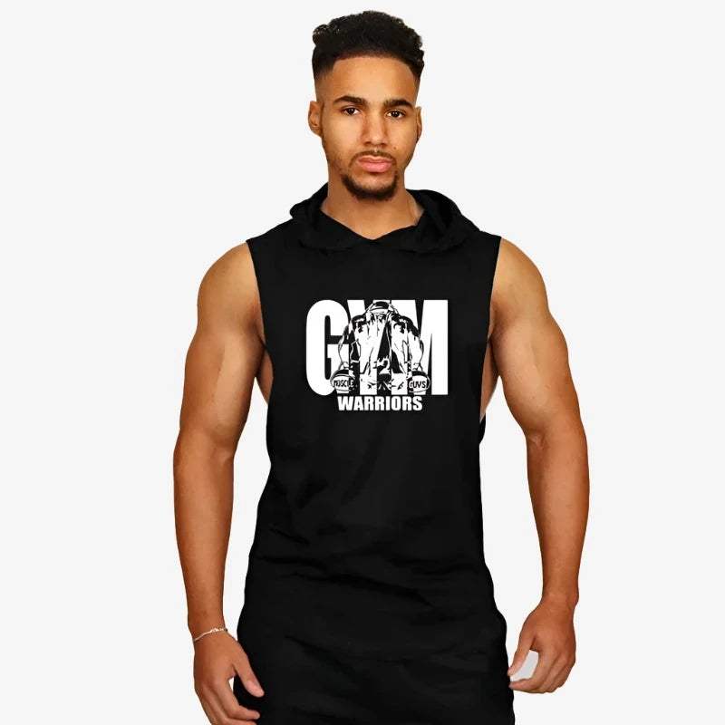 Mens Bodybuilding Gym Hooded Tank Top